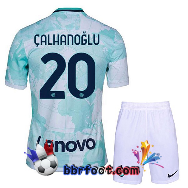 Maillot Foot Inter Milan (ÇALHANOĞLU 20) Enfant Exterieur Blanc Vert 2022/2023