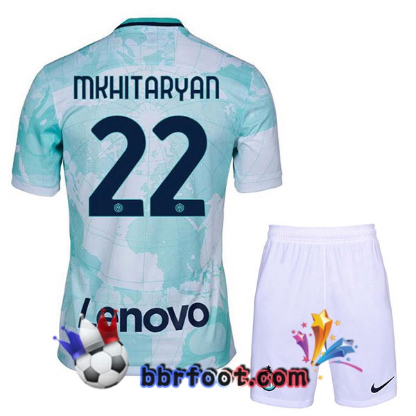 Maillot Foot Inter Milan (MKHITARYAN 22) Enfant Exterieur Blanc Vert 2022/2023