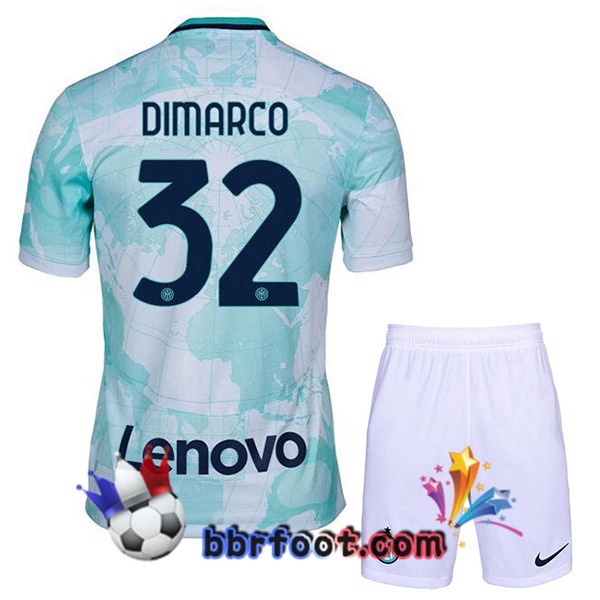 Maillot Foot Inter Milan (DIMARCO 32) Enfant Exterieur Blanc Vert 2022/2023