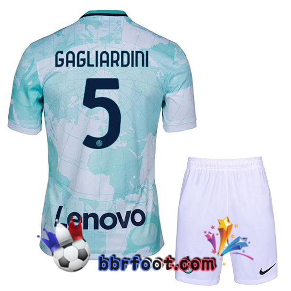Maillot Foot Inter Milan (GAGLIARDINI 5) Enfant Exterieur Blanc Vert 2022/2023