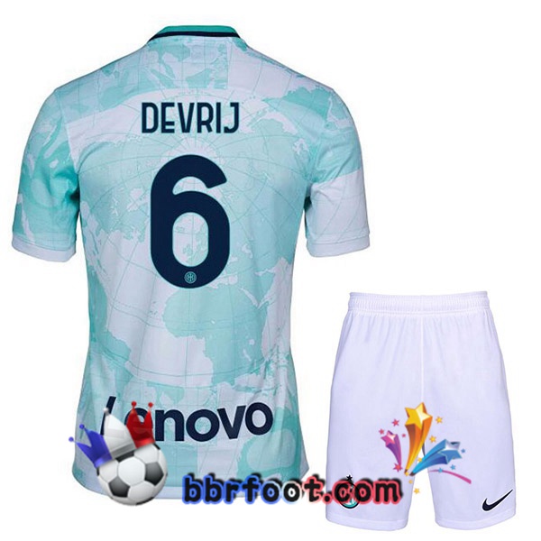 Maillot Foot Inter Milan (DE VRIJ 6) Enfant Exterieur Blanc Vert 2022/2023