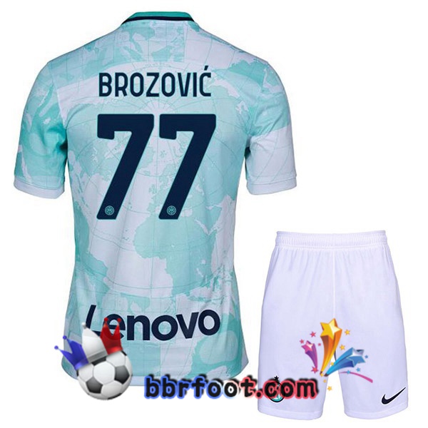 Maillot Foot Inter Milan (BROZOVIĆ 77) Enfant Exterieur Blanc Vert 2022/2023