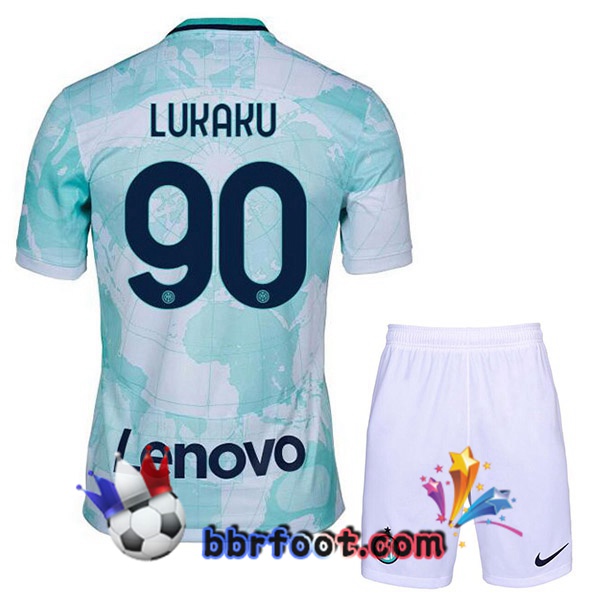 Maillot Foot Inter Milan (LUKAKU 90) Enfant Exterieur Blanc Vert 2022/2023