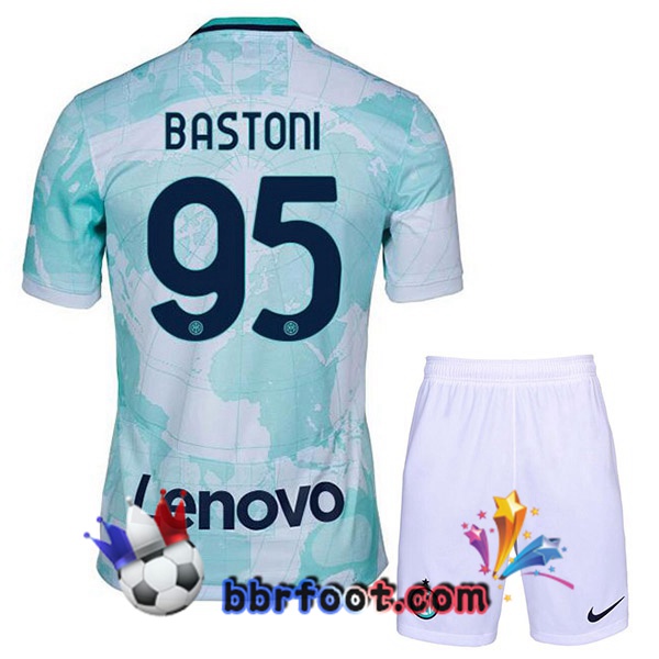 Maillot Foot Inter Milan (BASTONI 95) Enfant Exterieur Blanc Vert 2022/2023