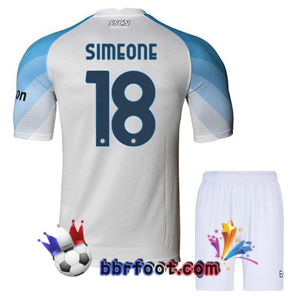 Maillot Foot SSC Naples (Simeone 18) Enfant Domicile Blanc 2022/2023