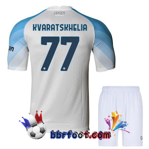 Maillot Foot SSC Naples (Kvaratskhelia 77) Enfant Domicile Blanc 2022/2023 Maillot Foot SSC Naples (Kvaratskhelia 77) Enfant Domicile Blanc 2022/2023