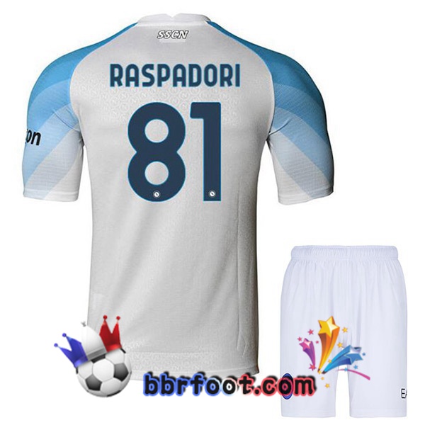 Maillot Foot SSC Naples (Raspadori 81) Enfant Domicile Blanc 2022/2023