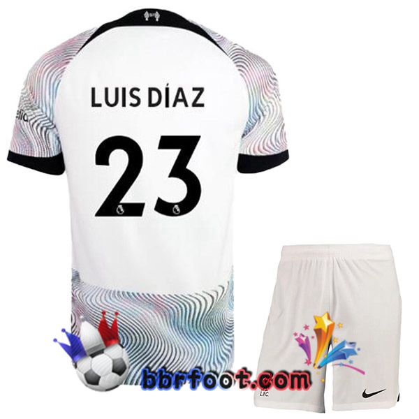 Maillot Foot FC Liverpool (LUIS DÍAZ 23) Enfant Exterieur Blanc 2022/2023 Maillot Foot FC Liverpool (LUIS DÍAZ 23) Enfant Exterieur Blanc 2022/2023