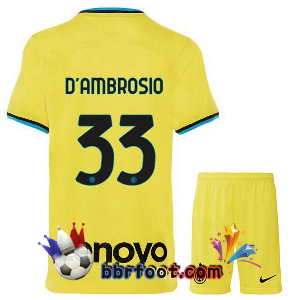 Maillot Foot Inter Milan (D'AMBROSIO 33) Enfant Third Jaune 2022/2023