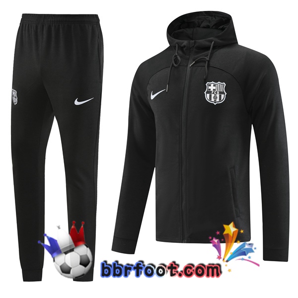 Veste A Capuche Survetement Foot FC Barcelone Noir 2022/2023 Veste A Capuche Survetement Foot FC Barcelone Noir 2022/2023