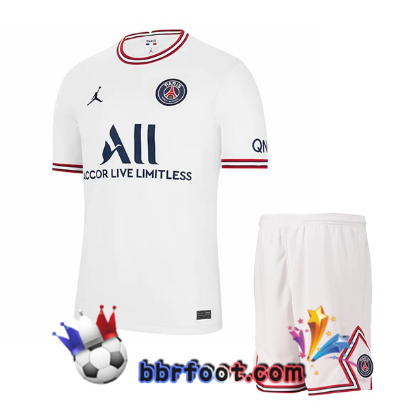 Maillot Foot Jordan Paris PSG Enfant Quatrieme Blanc 21/22