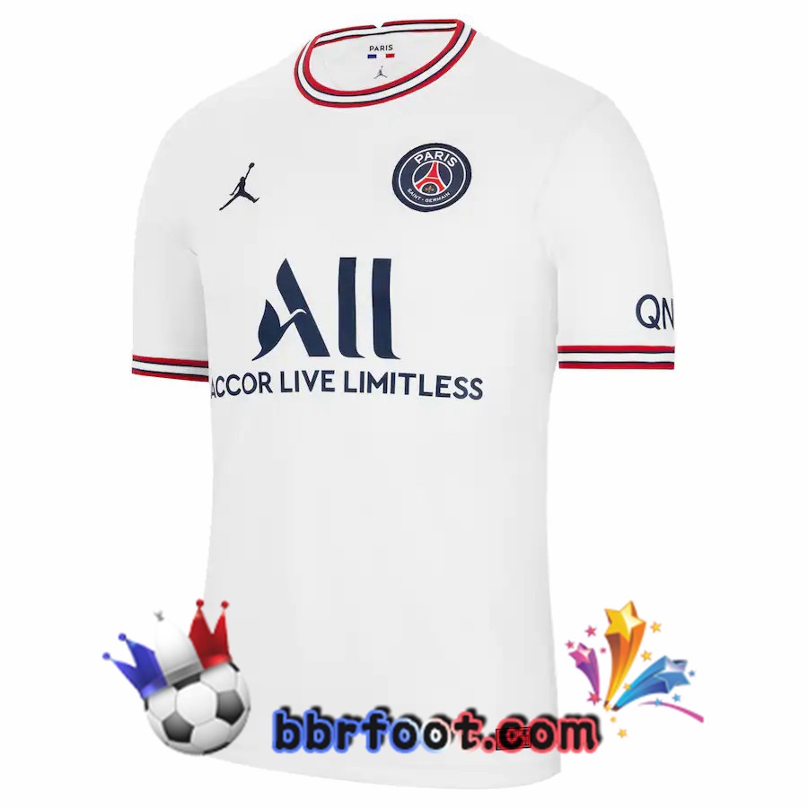 Maillot Foot Jordan Paris PSG Quatrieme Blanc 21/22