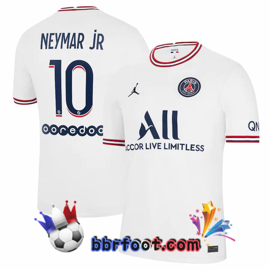Maillot Foot Jordan Paris PSG (Neymar Jr 10) Quatrieme Blanc 21/22