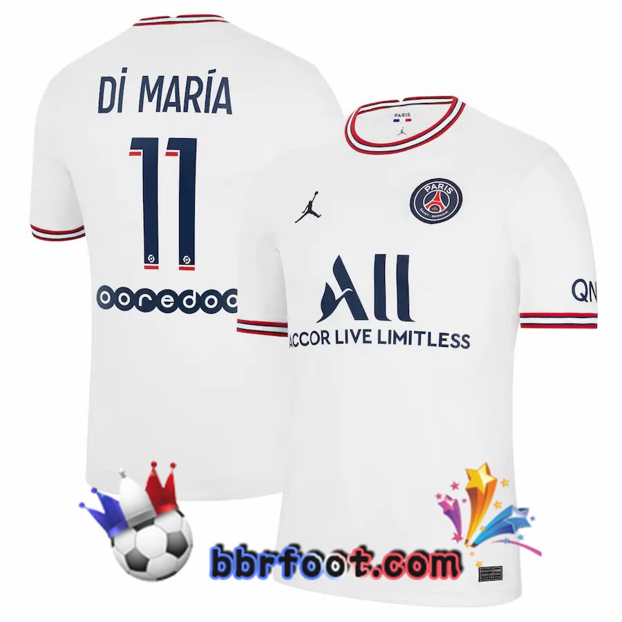 Maillot Foot Jordan Paris PSG (Di Maria 11) Quatrieme Blanc 21/22