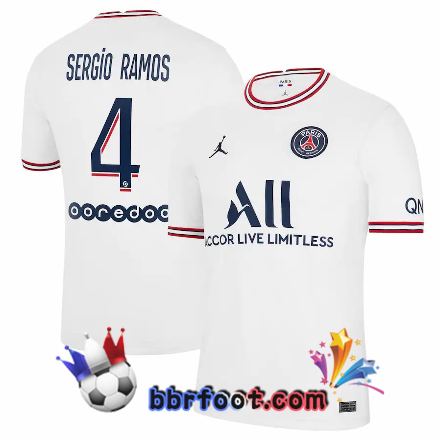 Maillot Foot Jordan Paris PSG (Sergio Ramos 4) Quatrieme Blanc 21/22