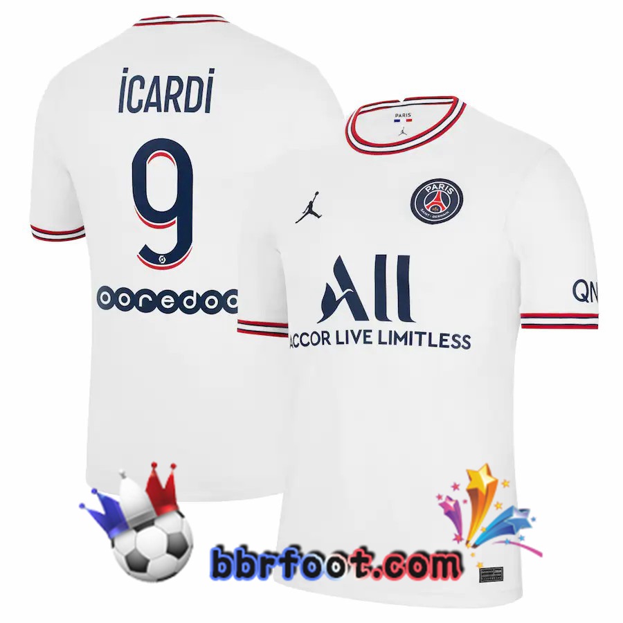 Maillot Foot Jordan Paris PSG (Icardi 9) Quatrieme Blanc 21/22