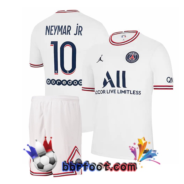 Maillot Foot Jordan Paris PSG (Neymar Jr 10) Enfant Quatrieme Blanc 21/22