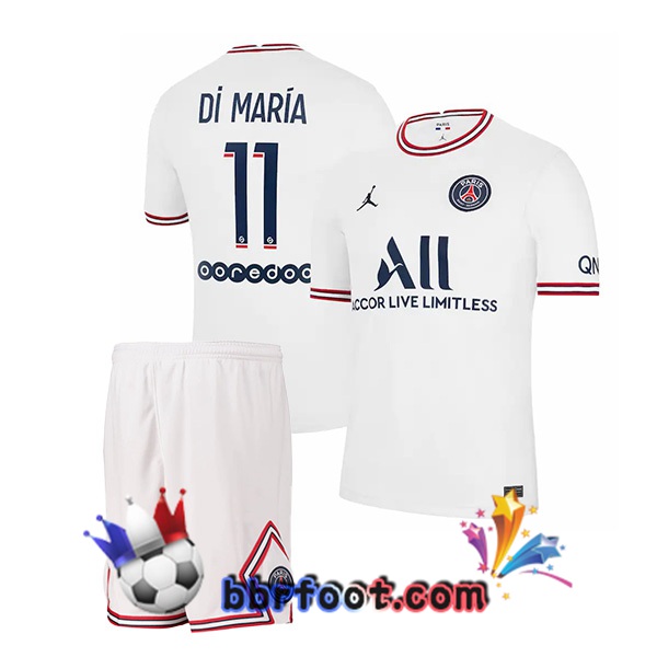 Maillot Foot Jordan Paris PSG (Di Maria 11) Enfant Quatrieme Blanc 21/22