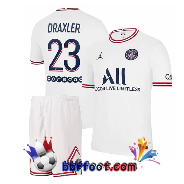 Maillot Foot Jordan Paris PSG (Draxler 23) Enfant Quatrieme Blanc 21/22