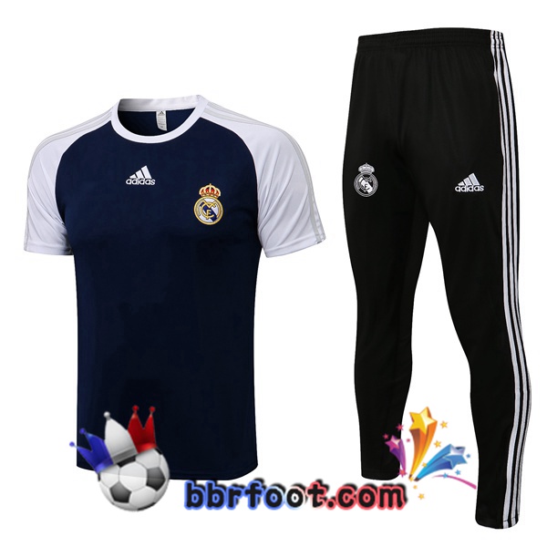Ensemble Training T-Shirts Real Madrid + Pantalon Bleu Royal Blanc 21/22