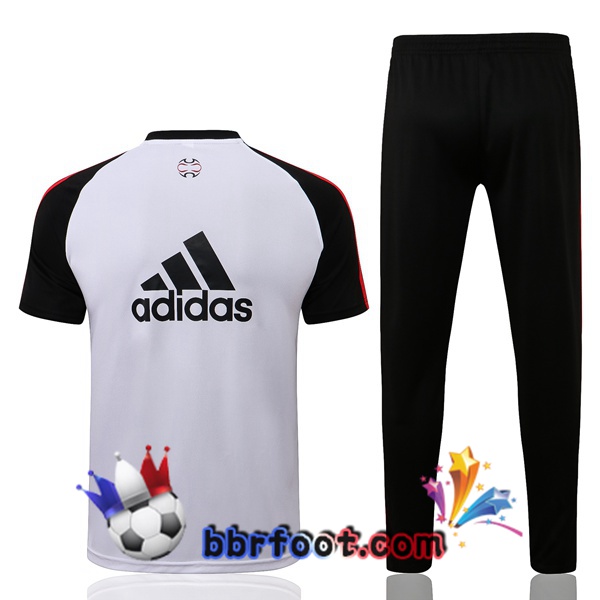 Ensemble Training T-Shirts Manchester United + Pantalon Blanc Noir 21/22