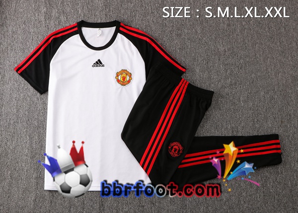 Ensemble Training T-Shirts Manchester United + Pantalon Blanc Noir 21/22
