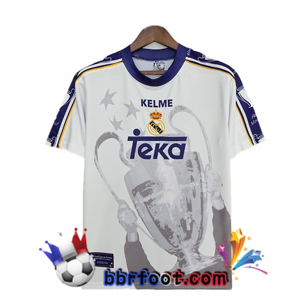1997-1998 Real Madrid Retro Domicile Maillot Foot 7 Champions Blanc
