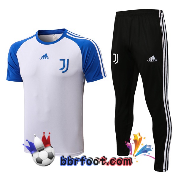 Ensemble Training T-Shirts Juventus + Pantalon Blanc Bleu 22/23