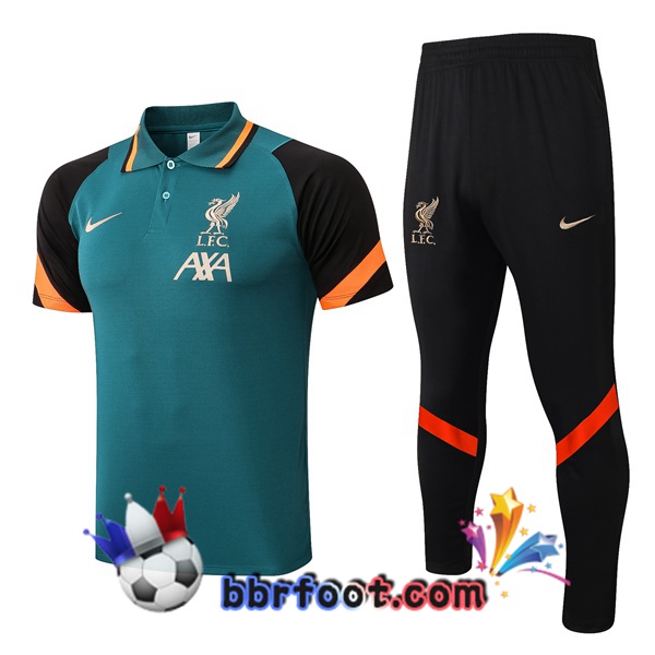 Ensemble Polo FC Liverpool + Pantalon Vert Noir 21/22