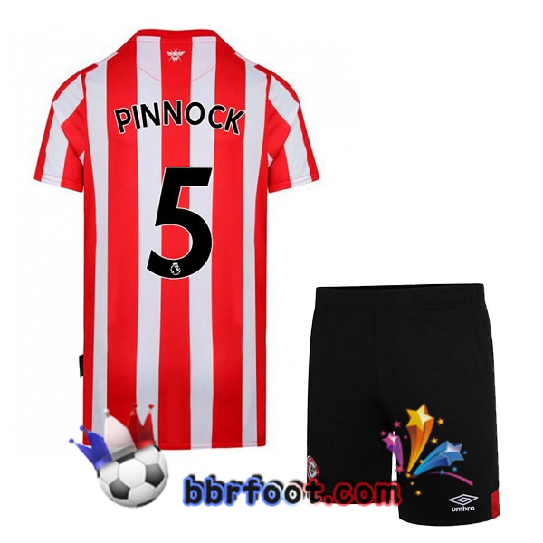 Maillot Foot Brentford FC (PINNOCK 5) Enfant Domicile Rouge Blanc 22/23
