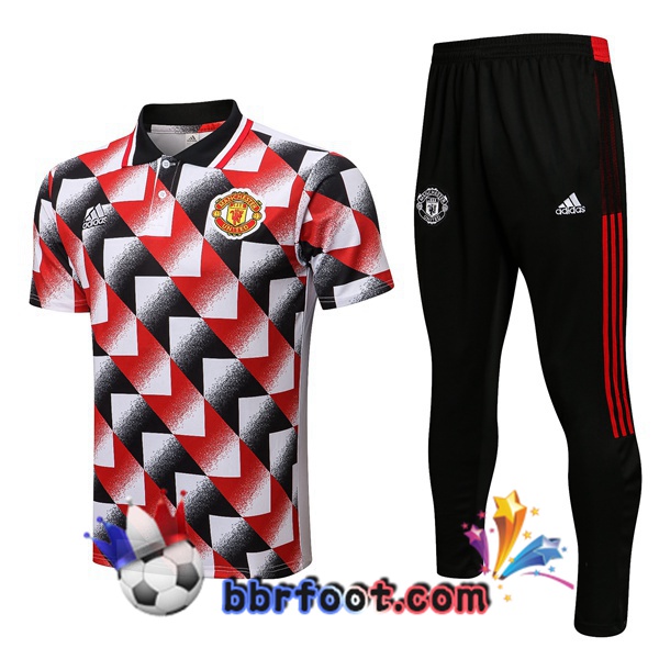 Polo Foot Manchester United + Pantalon Noir Rouge Blanc 22/23