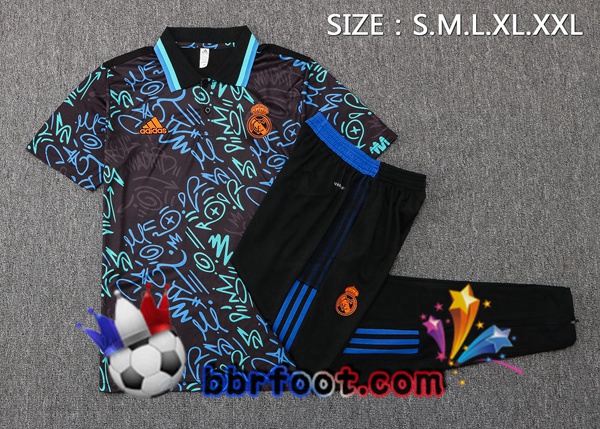 Polo Foot Real Madrid + Pantalon Noir Bleu 22/23