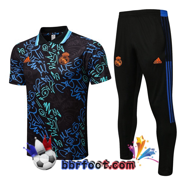 Polo Foot Real Madrid + Pantalon Noir Bleu 22/23