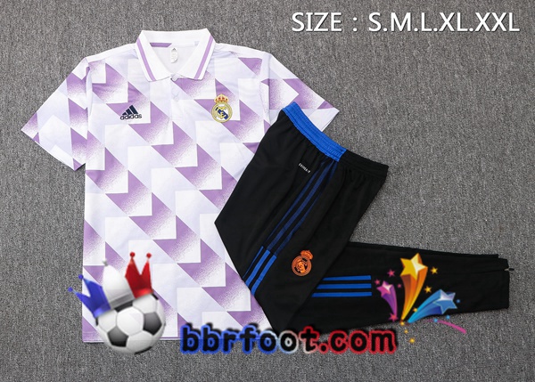 Polo Foot Real Madrid + Pantalon Blanc Pourpre 22/23