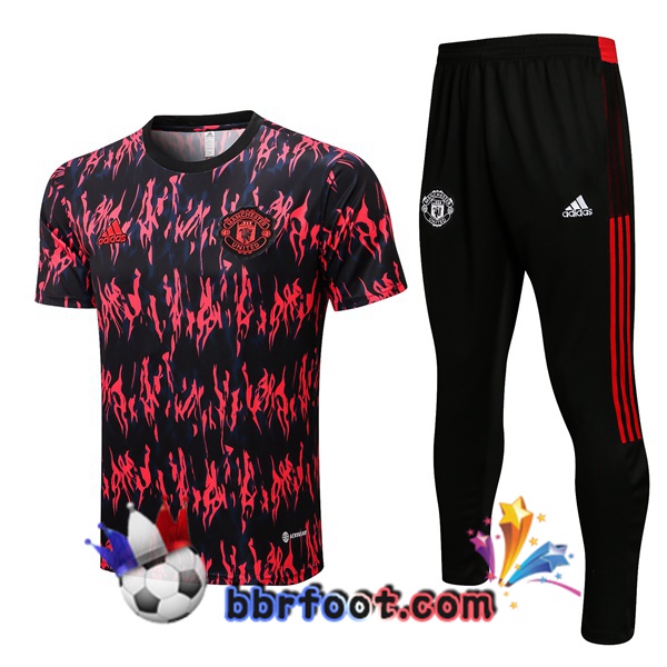 Training T-Shirts Manchester United + Pantalon Rouge Noir 22/23