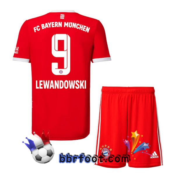 Maillot Foot Bayern Munich （Lewandowski 9） Enfant Domicile Rouge 22/23