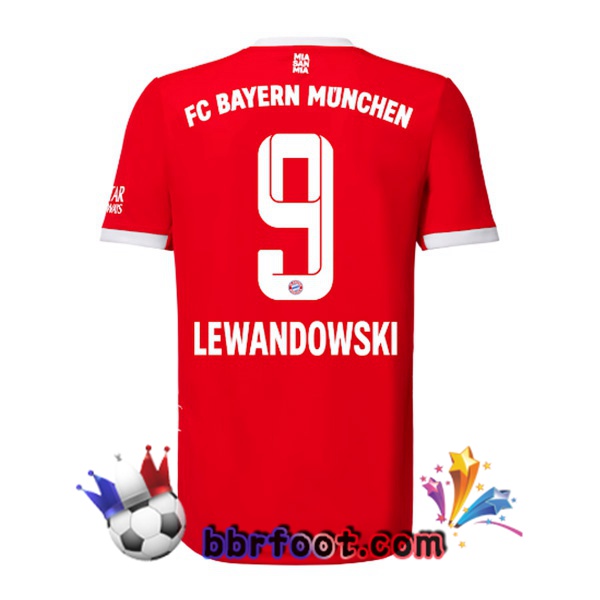 Maillot Foot Bayern Munich （Lewandowski 9） Domicile Rouge 22/23
