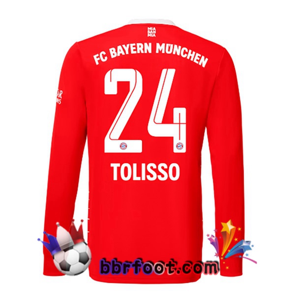 Maillot Foot Bayern Munich （Tolisso 24） Domicile Manche Longue Rouge 22/23