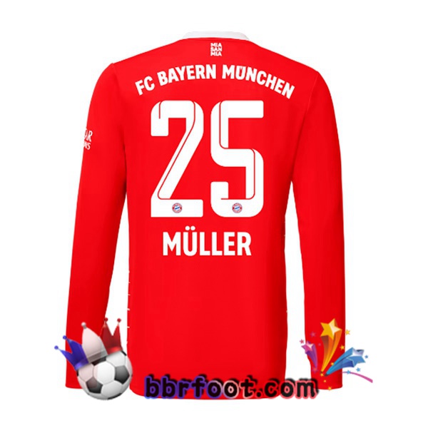 Maillot Foot Bayern Munich （Müller 25） Domicile Manche Longue Rouge 22/23