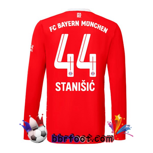 Maillot Foot Bayern Munich （Stanišić 44） Domicile Manche Longue Rouge 22/23