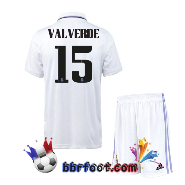 Maillot Foot Real Madrid (Valverde 15) Enfant Domicile Blanc 22/23