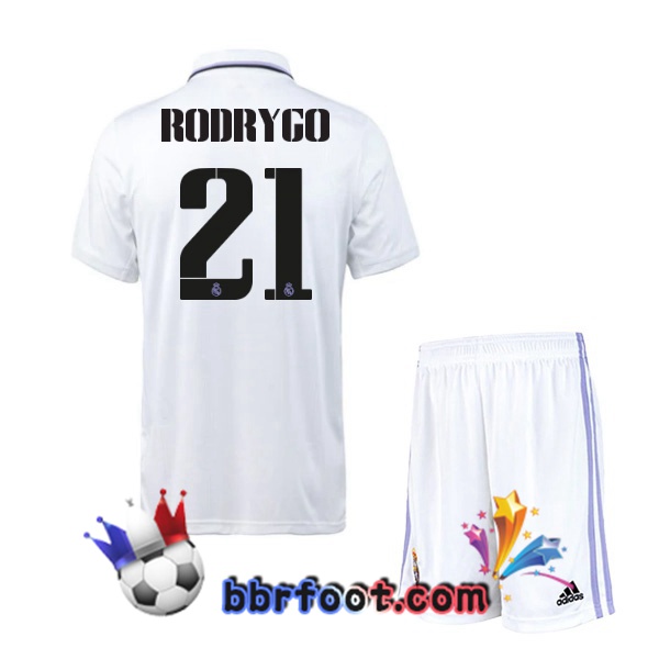 Maillot Foot Real Madrid (Rodrygo 21) Enfant Domicile Blanc 22/23