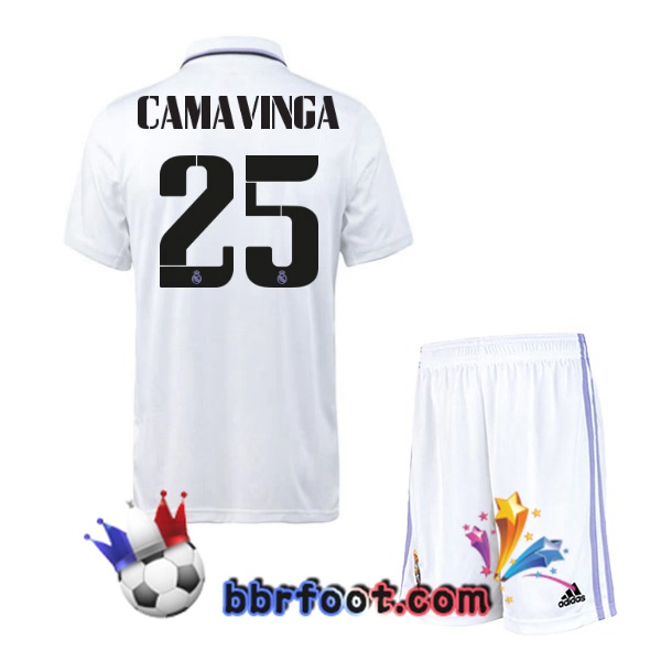 Maillot Foot Real Madrid (Camavinga 25) Enfant Domicile Blanc 22/23