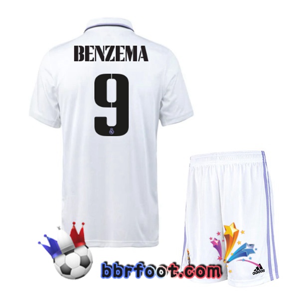 Maillot Foot Real Madrid (Benzema 9) Enfant Domicile Blanc 22/23