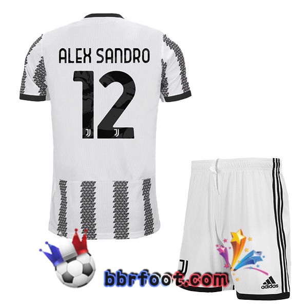 Maillot Foot Juventus (ALEX SANDRO 12) Enfant Domicile Blanc Noir 22/23