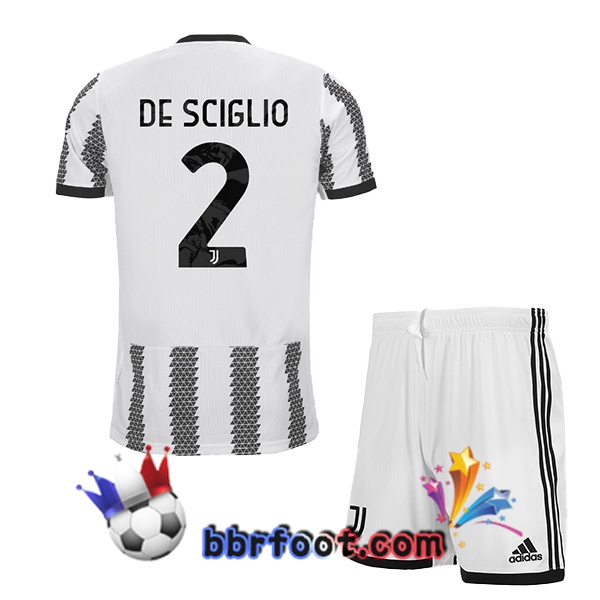 Maillot Foot Juventus (DE SCIGLIO 2) Enfant Domicile Blanc Noir 22/23