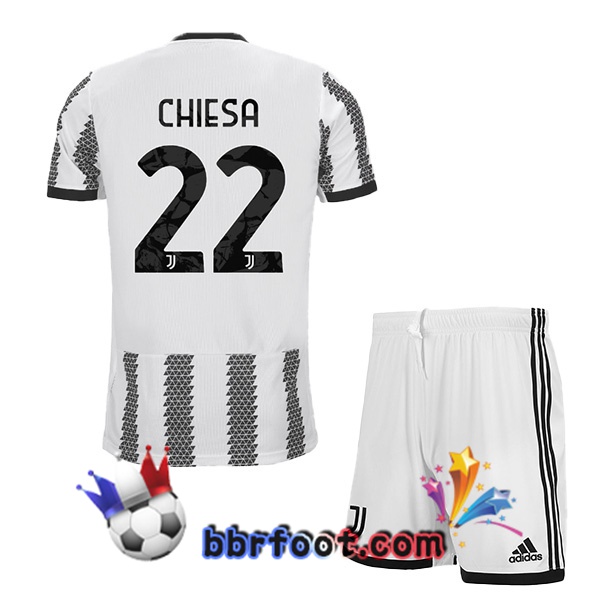 Maillot Foot Juventus (CHIESA 22) Enfant Domicile Blanc Noir 22/23