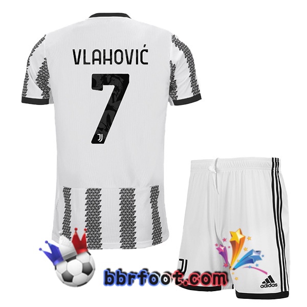 Maillot Foot Juventus (VLAHOVIC 7) Enfant Domicile Blanc Noir 22/23