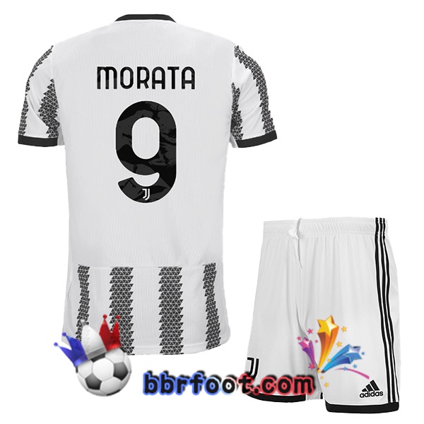 Maillot Foot Juventus (MORATA 9) Enfant Domicile Blanc Noir 22/23 Maillot Foot Juventus (MORATA 9) Enfant Domicile Blanc Noir 22/23