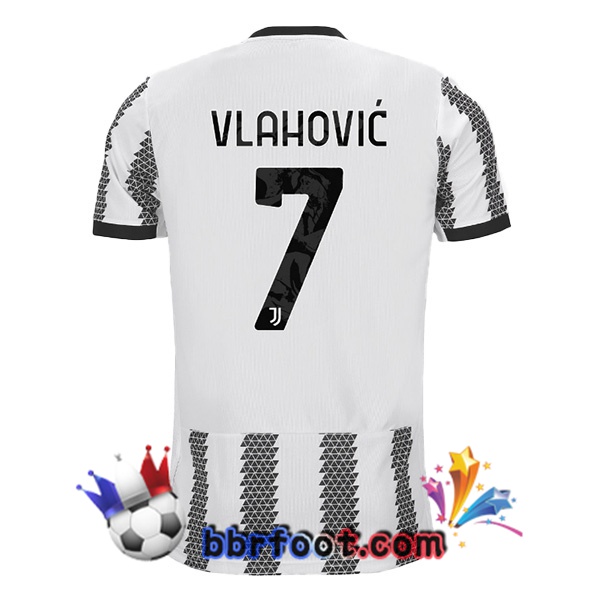 Maillot Foot Juventus (VLAHOVIC 7) Domicile Blanc Noir 22/23